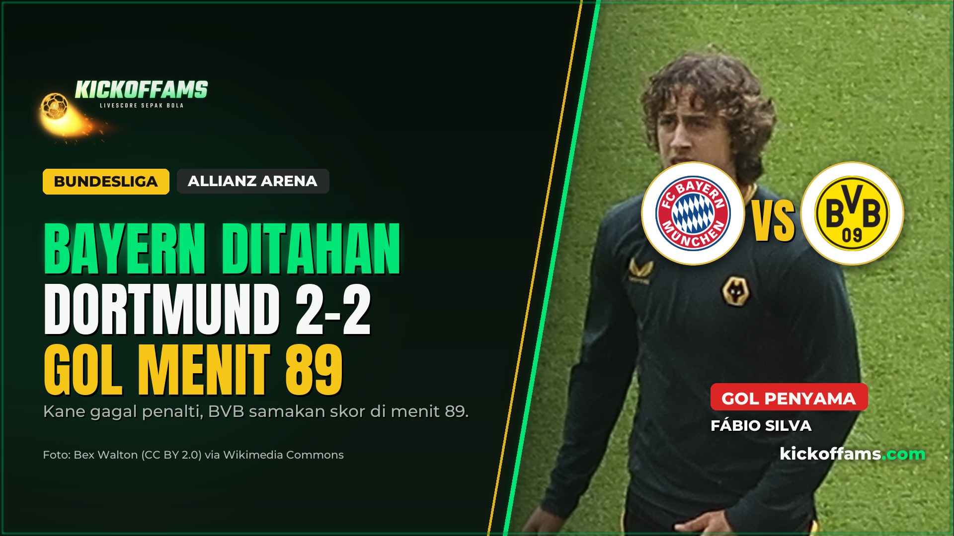 Bayern vs Dortmund 2-2, Gol Fábio Silva Menit 89 Selamatkan BVB