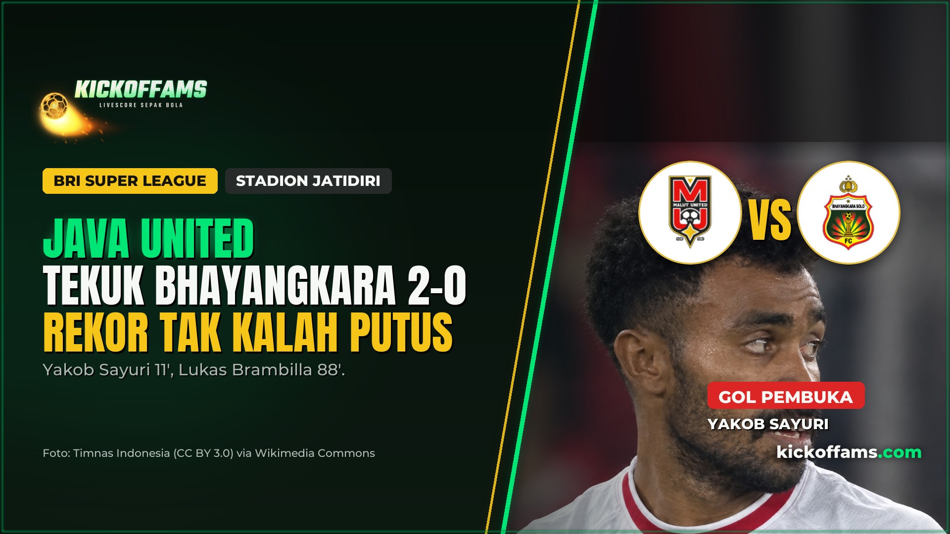 Java United Tekuk Bhayangkara 2-0, Yakob Sayuri dan Brambilla Cetak Gol