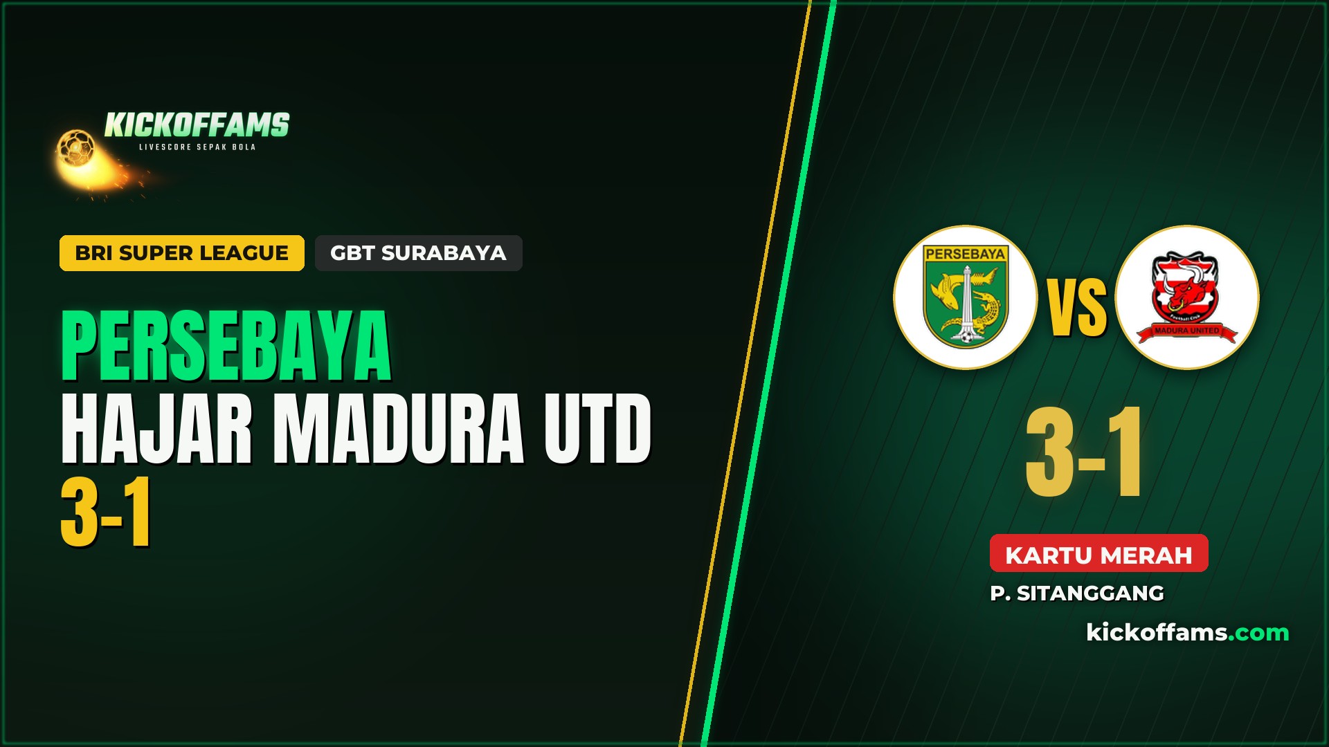 Persebaya Hajar Madura United 3-1, Kartu Merah Balikkan Laga