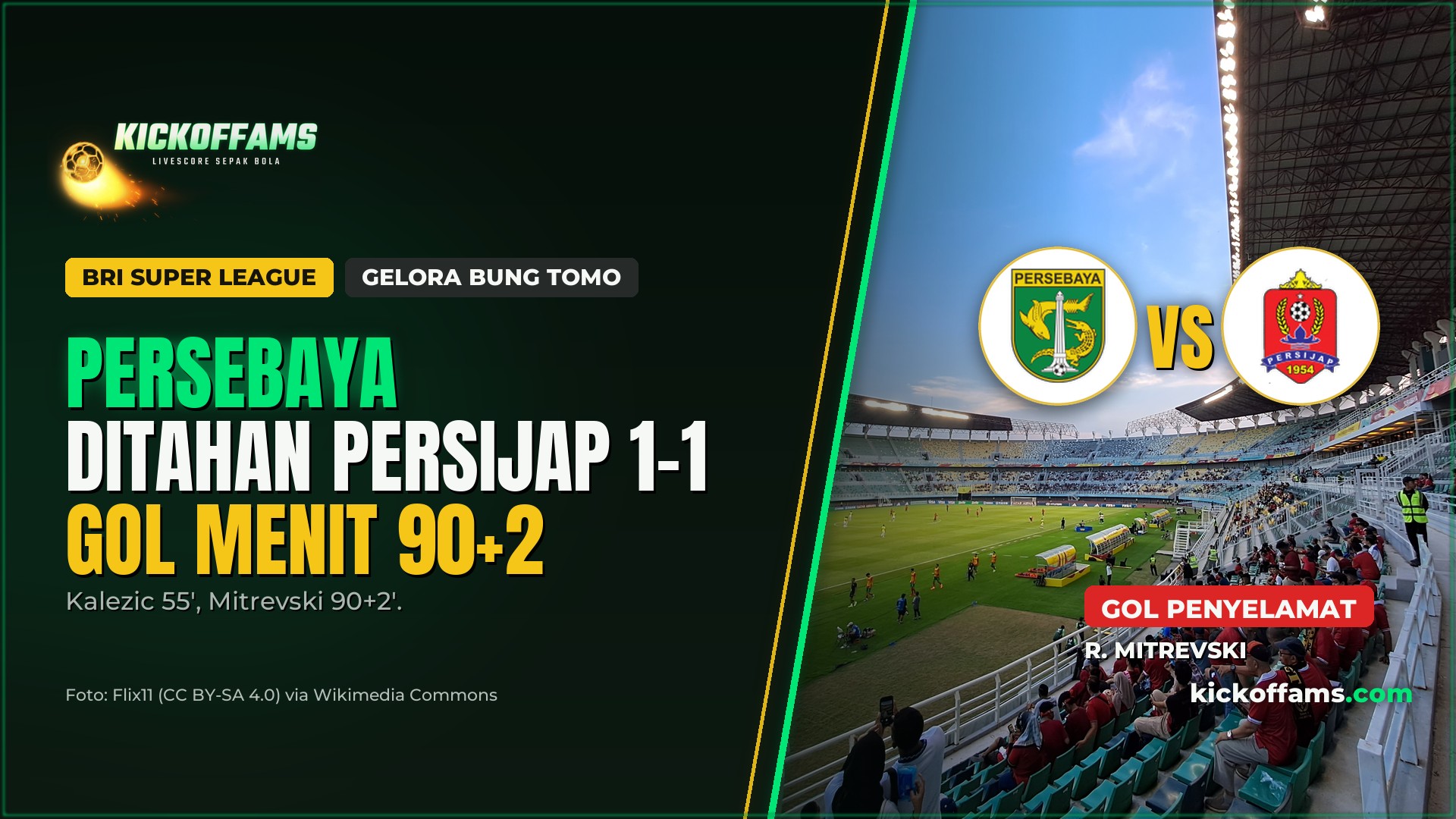 Persebaya vs Persijap 1-1, Gol Mitrevski Menit 90+2 Selamatkan Bajul Ijo