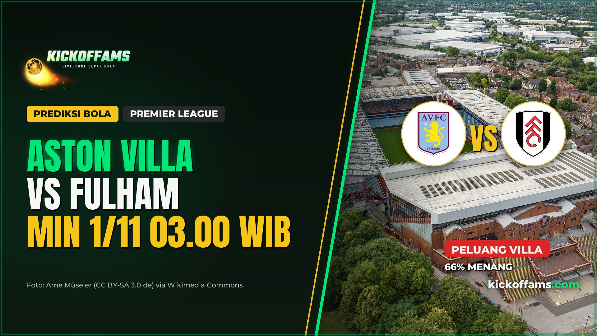 Prediksi Aston Villa vs Fulham 1 November 2026: The Villans Unggul Jauh di Elo