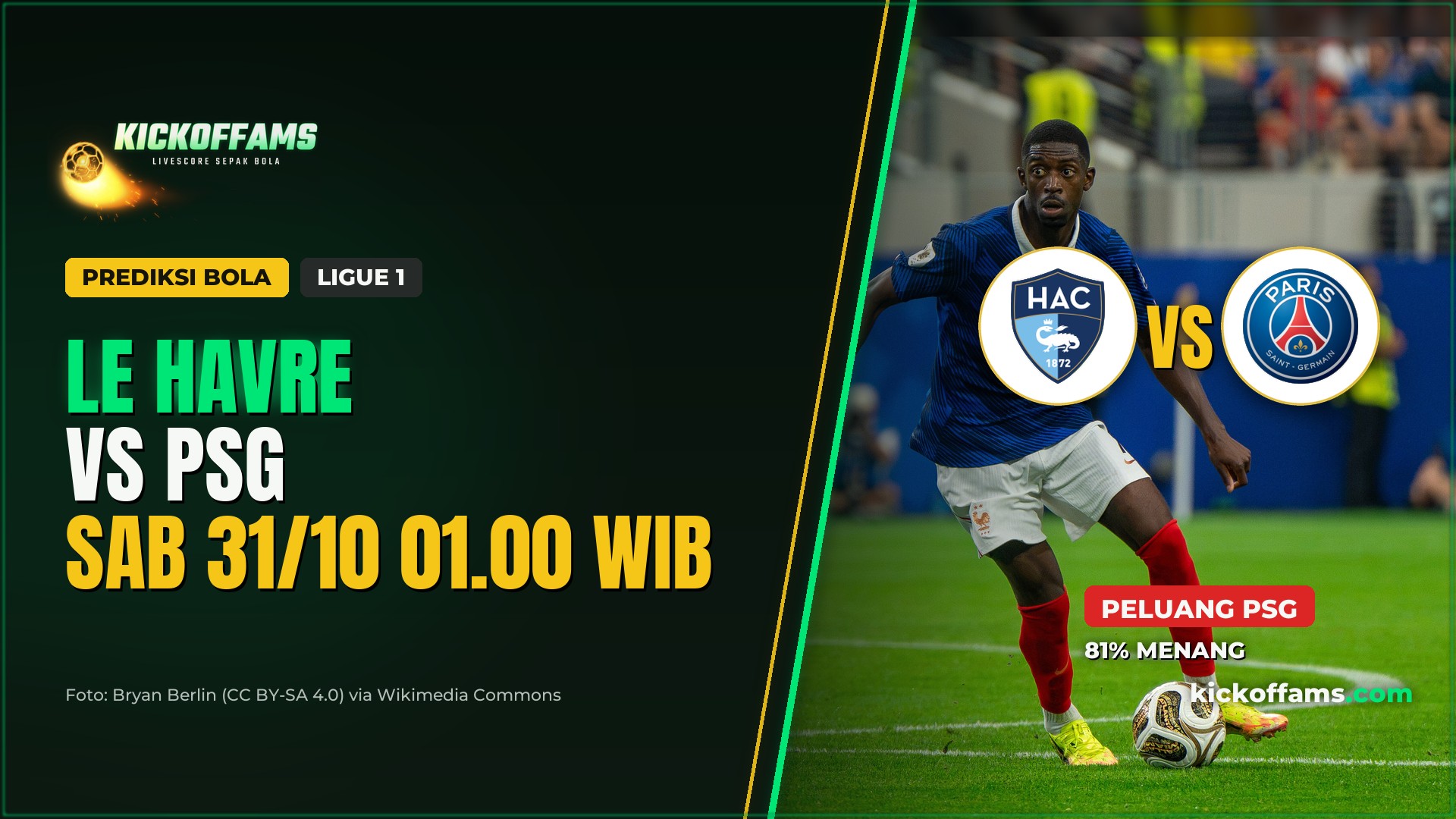 Prediksi Le Havre vs PSG 31 Oktober 2026: Pemuncak Klasemen Diunggulkan 81%