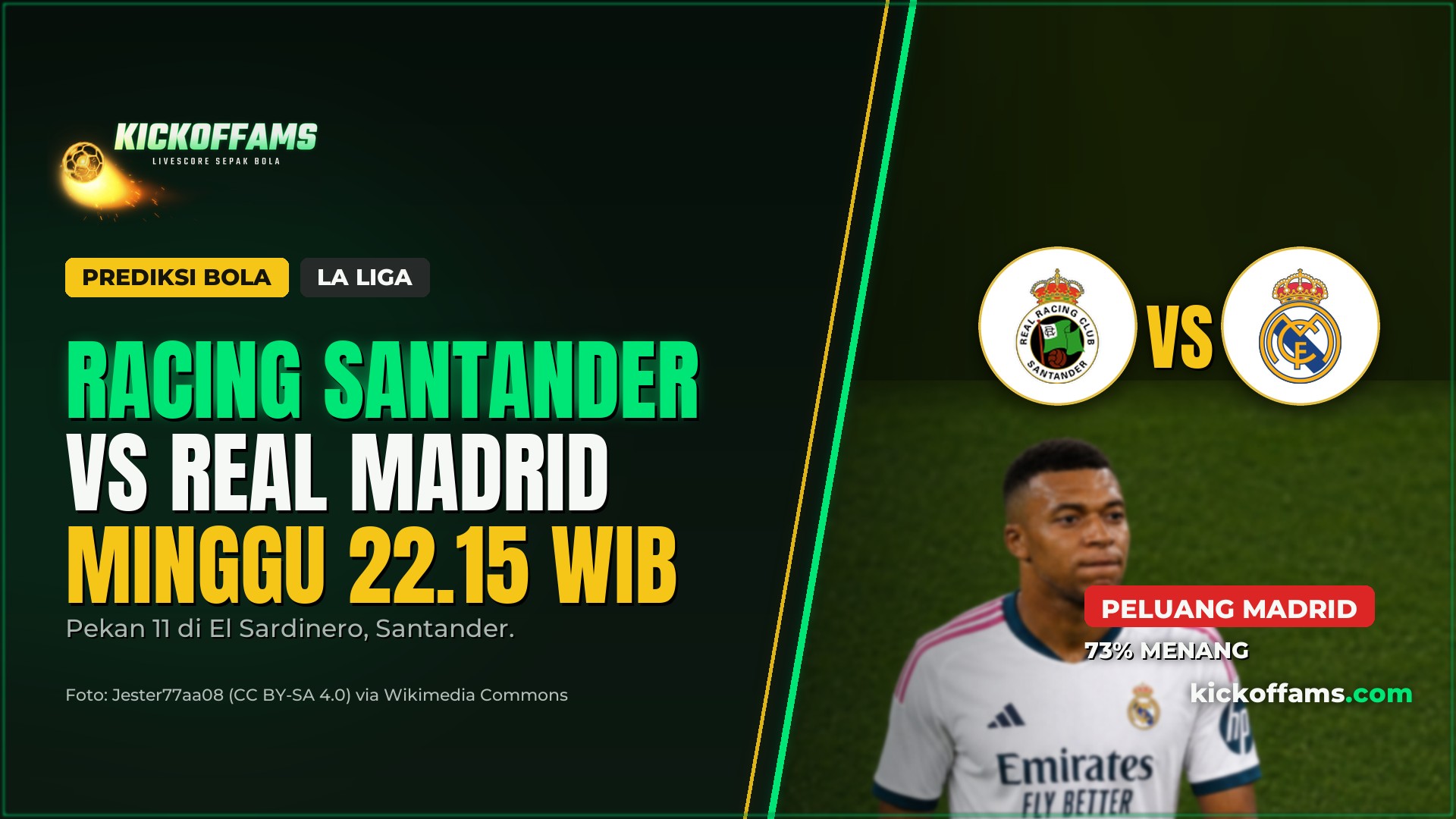Prediksi Racing Santander vs Real Madrid 1 November 2026: Madrid Unggul 73%